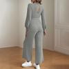 Широкий женский комбинезон, однотонный, облегающий, повседневный, комбинезон с V-образным вырезом, на шнуровке, рукав «летучая мышь», модные прямые брюки, комбинезоны