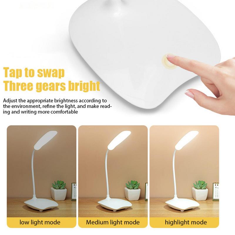 Светодиодный настольный светильник с гибким гусиным штативом, 3 режима, забота о глазах, учебная лампа, маленькая настольная лампа, яркий ночник для общежития, предметы первой необходимости