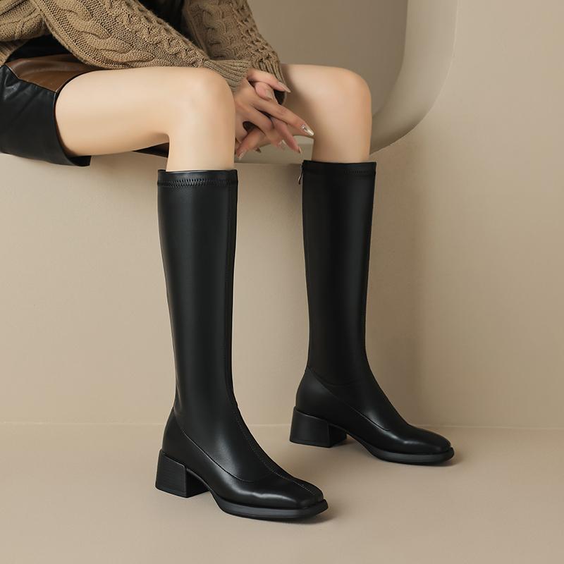 Женские сапоги на высоком каблуке, модные осенне-зимние однотонные рыцарские сапоги оверсайз на толстом каблуке