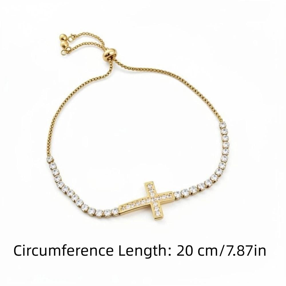 Adjustable Cross Bracelet Classic Elegant Fine Bangle Party Costume Zircon Paved Bracelet Women