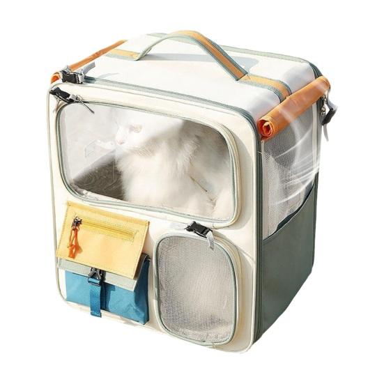 Yousheng Large Cat Carrier Portable Feeding Window Pet Traveling Carrier Breathable Cat Backpack Carrier with Snack Pockets Cat Nest Carrying Bag