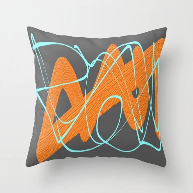 Car Sofa Cushion Cover Orange Geometric Pattern Print Square Pillowcase Home Decor