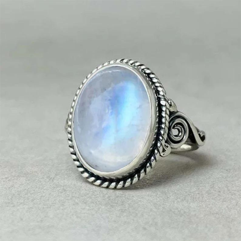 Rainbow Moonstone Oval Gemstone Ring, Handmade Designer Ring, 925 Silver Ring, Unisex Ring, Gift For Her, Boho Ring, Christmas Gift