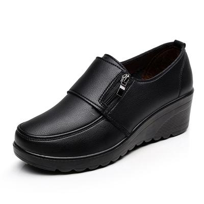 Весна Осень Туфли для мам Туфли для среднего возраста Женские туфли-лодочки Туфли на танкетке Женские кожаные повседневные туфли Туфли для мам на высоком каблуке