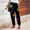 Women Flower Printing Pants Lace Up Elastic Waist Loose  Trousers Casual Long Pants Trousers with Pockets