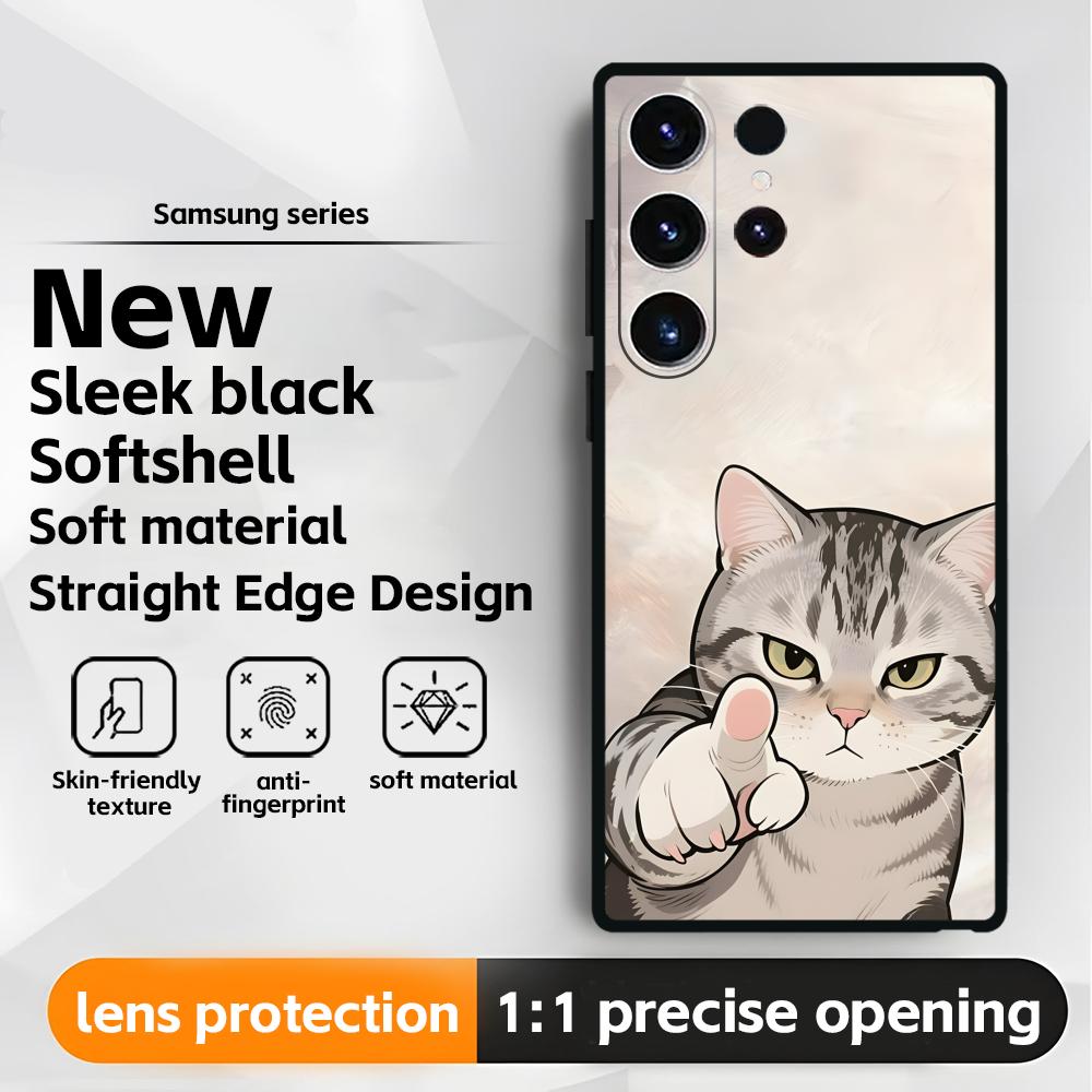 Cute cartoon cat Phone Case For Samsung Galaxy S26 S25 S24 S23 S22 S21 Plus Ultra Note20 Soft Black