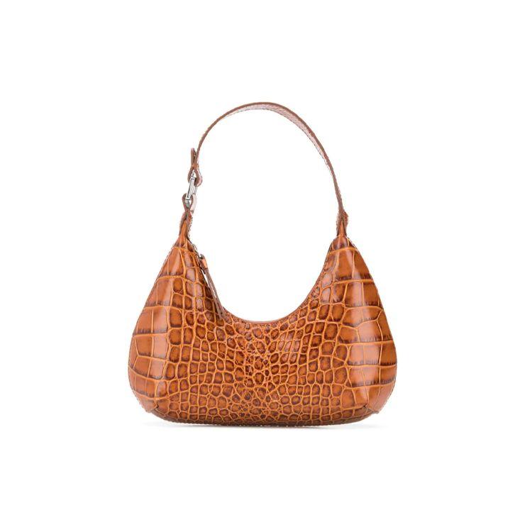 By Far Baby Amber Vintage Crocodile Pattern Embossed Leather Shoulder Bag Women shoulder bag Brown 20FWBASTNDSMA