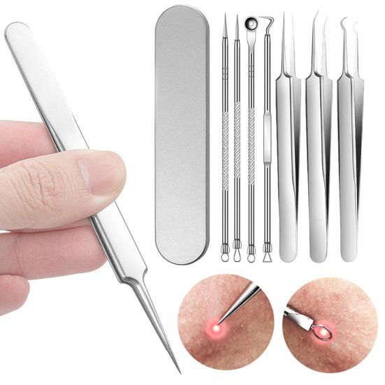 Набор из 7 инструментов для удаления черных точек из нержавеющей стали, набор игл для удаления черных точек на лице, носу, акне, для профессионального удаления белых угрей