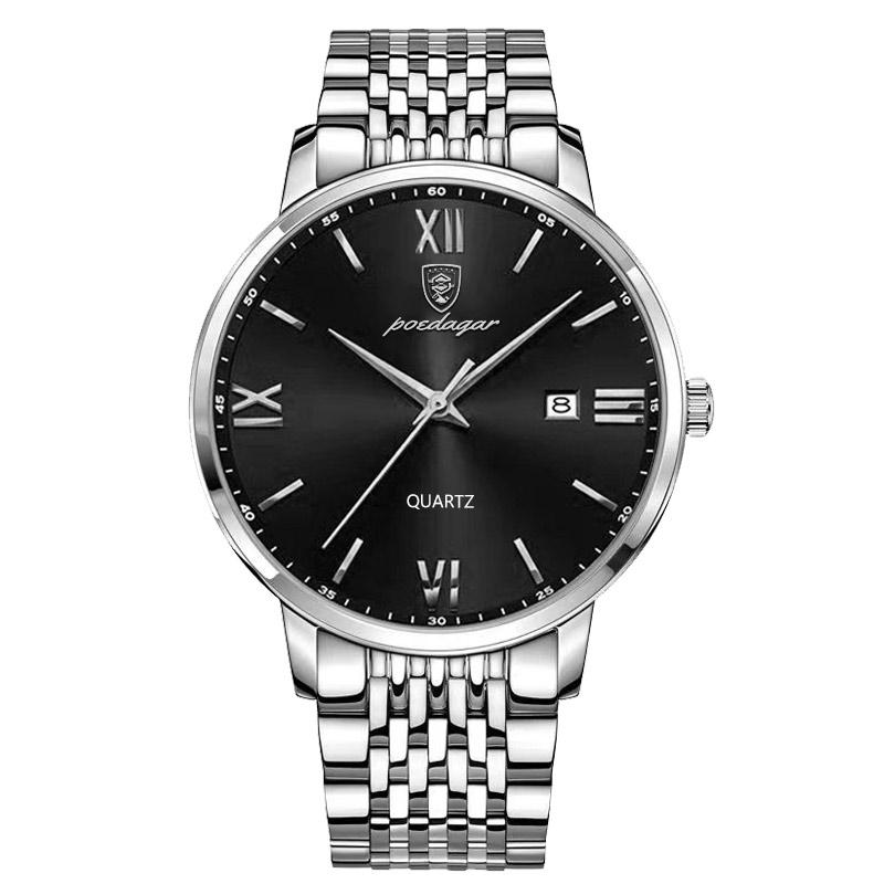 POEDAGAR Luxury Sports Men's Wristwatch Stainless Steel Waterproof Date Watch High Quality Casual Fashion Quartz Watches