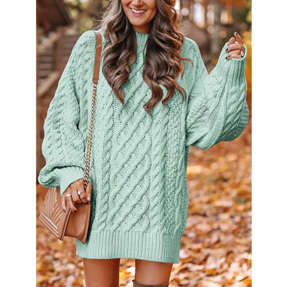 Вязаный свитер, Полувысокий воротник, Длинный рукав, Свободный, Большого размера, Пуловер грубой вязки, Пальто-свитер для женщин