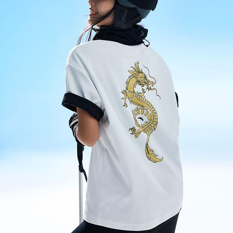 Anta SS22 Спортивная футболка с принтом Golden Dragon Print Топы унисекс Белая 962228189-1