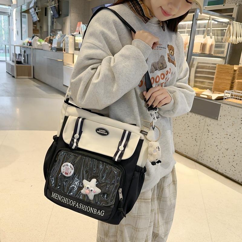 Student's Large Capacity Tutoring Bag Women's Contrast Color Stitching Shoulder Bag Crossbody Bag