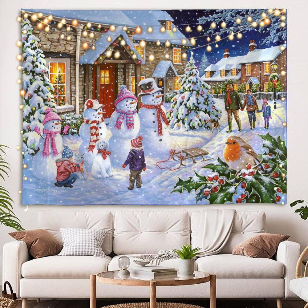 Home Decoration Happy Christmas Scene Christmas Tree Fireplace Candle Tapestry Bedroom Living Room Dormitory Wall Decoration