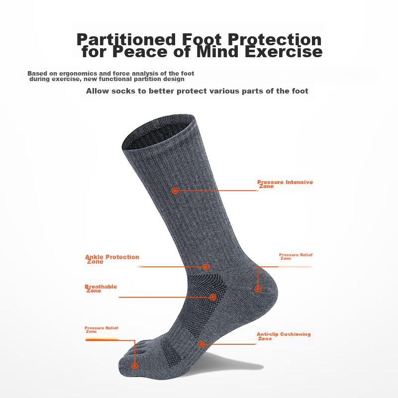 TFO Competition-Grade Outdoor Five-Toe Socks, Durable Breathable Hiking Split-Toe Socks 2202357 Men's Dark Gray