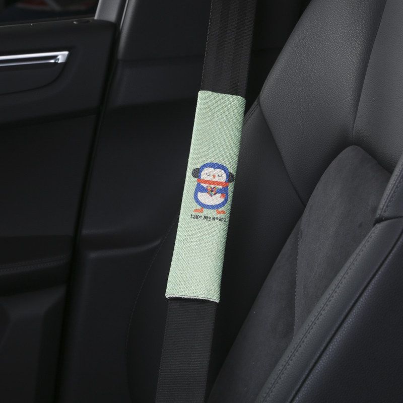Creative All Year Round Car Safety Belt Shoulder Pad Cover Cute Universal Linen Safety Safety Belt Plaid Sheath Decorations