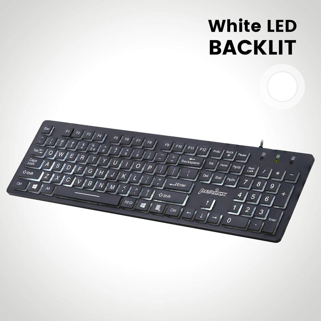 Perixx Backlit USB Large Print Key English Official Warranty PERIBOARD-317 Keyboard, Wired, Backlit, Connection, Easy-to-read Tops, Layout, (Square