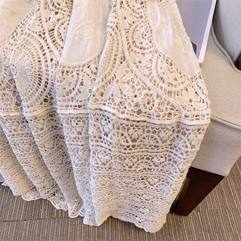 DIMANAF 2025 Летнее Женское Длинное Вязаное Платье с Рукавом Базовое Модное Кружевное Платье Свободное Платье