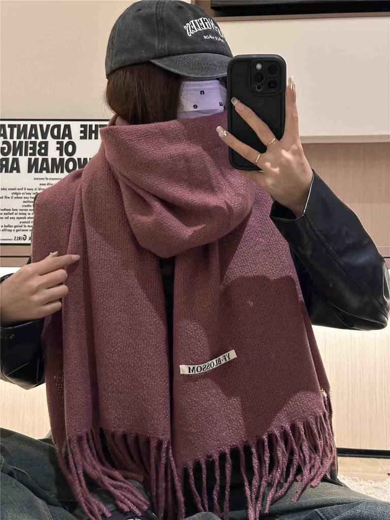 Double-Sided Scarf Female Warm And Cold Solid Color Knitted Couple Scarf Dual-Purpose Shawl