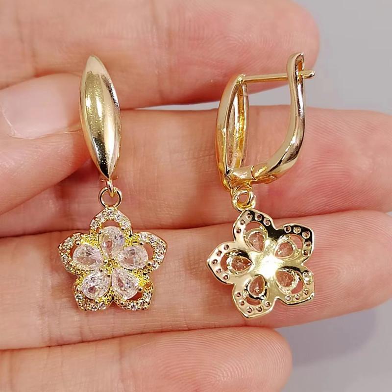 Новые роскошные серьги-капли с цветком циркона для женщин, модные серьги золотого цвета, ювелирные изделия, аксессуары для свадебной вечеринки