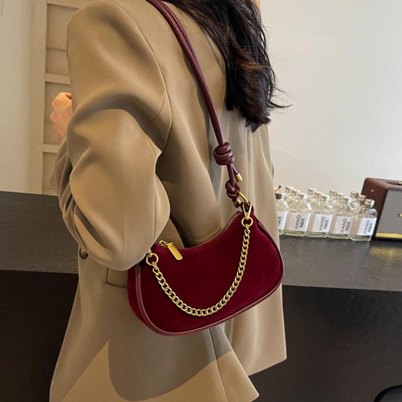 Women's Suede Chain Bags Versatile Zipper Bag Feminine Shoulder Bag Crossbody Bags Vintage Casual