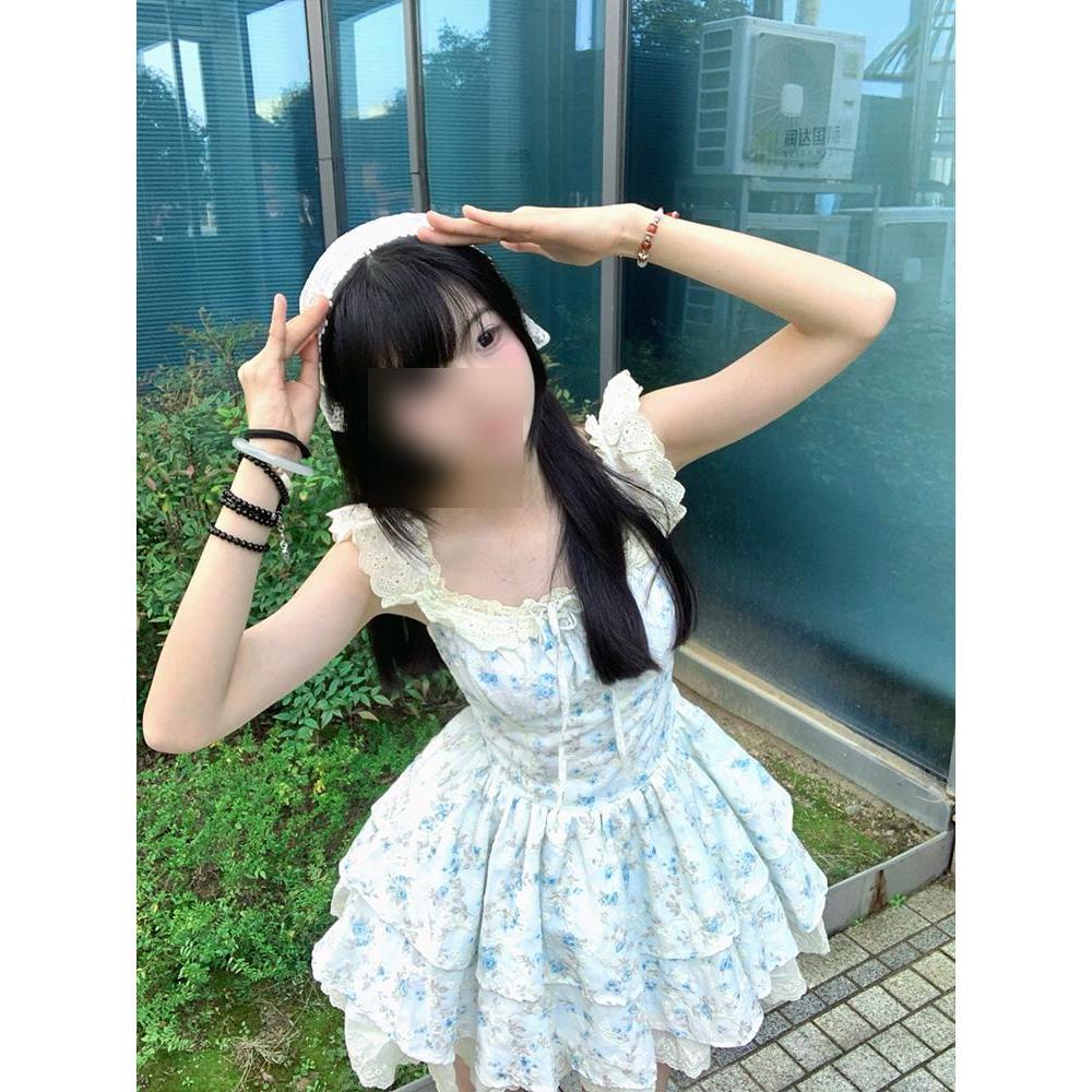 Чистое желание милая пряная девушка маленькое летящее рукав нежное цветочное платье с талией кружевная вставка розовое платье принцессы пышная короткая юбка женщины