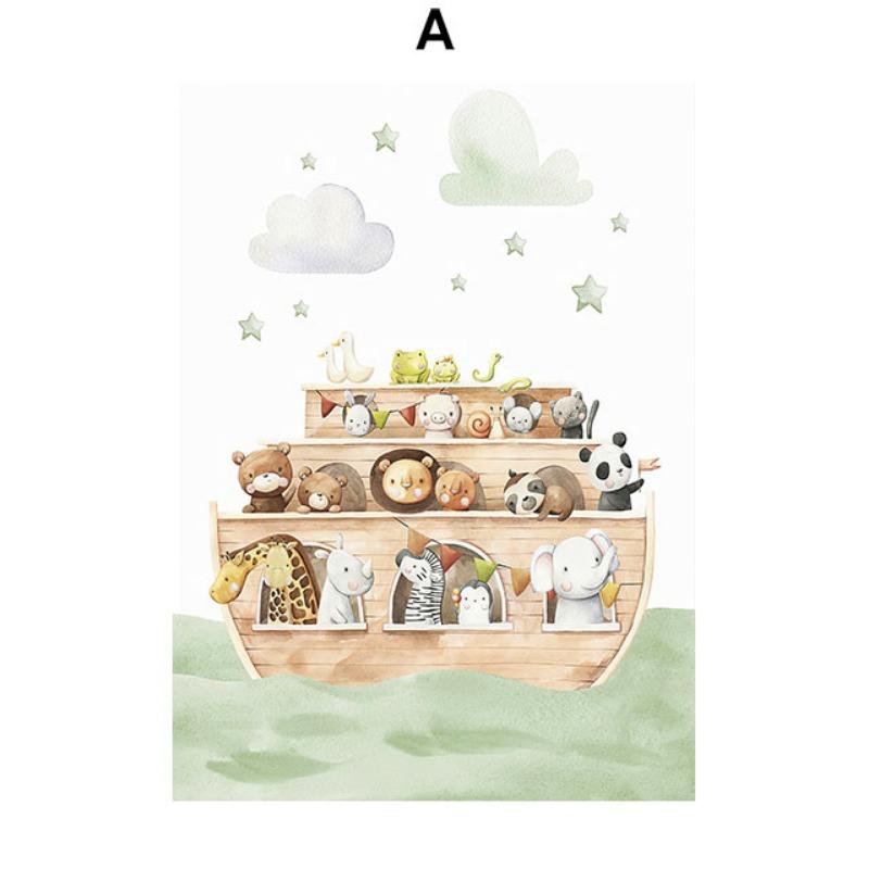 Воздушный шар Лев Тигр Жираф Радужный Корабль Настенное искусство для детской комнаты Холст Живопись Скандинавские Постеры и Принты Картины Декор для детской комнаты