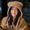 Harajuku Lambhair Bear Ear Hat Cute Y2K Beanies Caps Fashion Plush Knitted Bear Hat  Winter