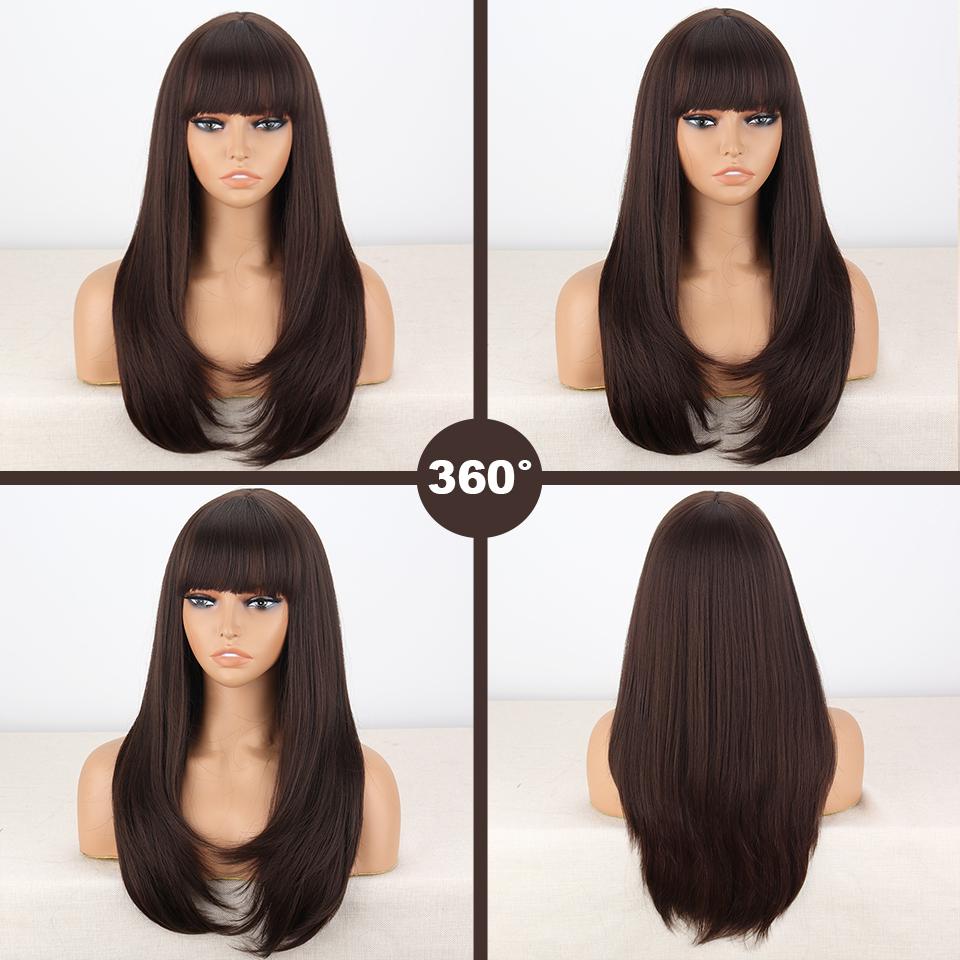LISI HAIR Женский натуральный прямой коричневый парик с челкой из синтетического волокна, натуральный волнистый многослойный парик, повседневная одежда для косплея