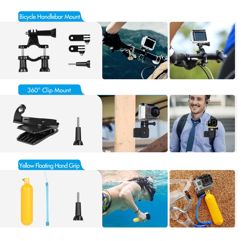 Набор аксессуаров для экшн-камеры, набор аксессуаров для спортивной камеры с водонепроницаемым боксом, силиконовым защитным чехлом, селфи-палкой