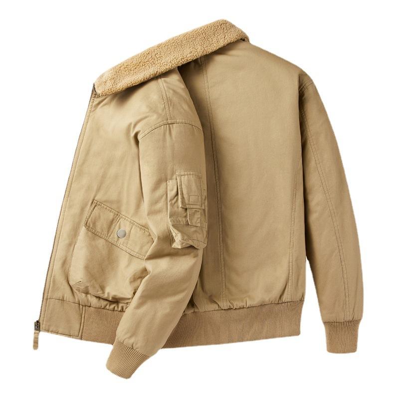 Зимнее новое пальто с хлопковой подкладкой, мужской летный костюм большого размера, воротник из овечьего меха, куртка с хлопковой подкладкой, мужская куртка