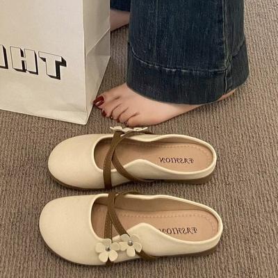 Баотоу полутапочки женские уличные темпераментные универсальные 2025 лето новая мягкая кожа ленивые на одной педали модные одинарные туфли женские