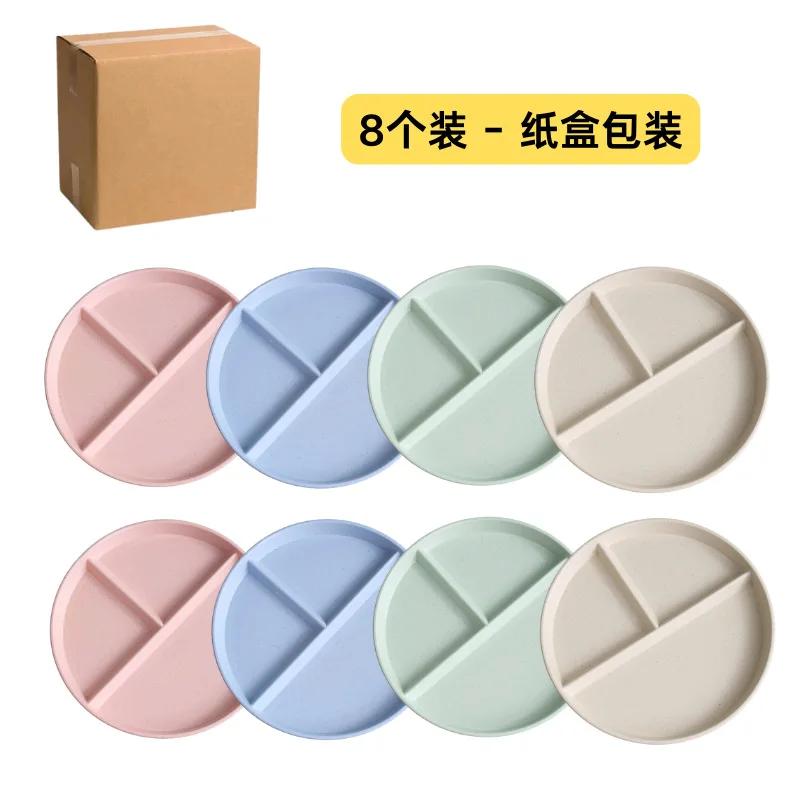 Divided Dish In 3 Diet Reusable Round Dinner Plate Kitchen Dinnerware Portion Plates for Adults 3 Compartments Microwave Safe