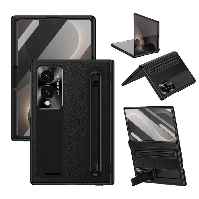 Кожаный чехол с покрытием для телефона Samsung Galaxy Z Fold 8 Wide 7 6 5 4 TriFold Роскошная крышка со скрытой подставкой, с отсеком для стилуса и защитной пленкой для экрана S Pen