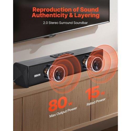 VEVOR Sound Bar for Smart TV, 2.0 Channel, 450 mm Compact Soundbar TV Speakers for Projector, Bluetooth AUX Connection, Remote Control, Easy Setup