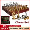 Medieval Chess Set with Wooden Chessboard Gold-Silver Bronze International Chess Pieces Luxury Chess Game Kids Adult Gifts Toys
