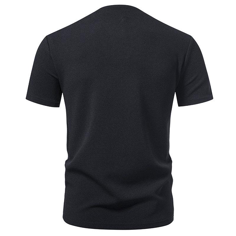 Men's Summer Solid Color Hip Hop V Neck T-Shirt Casual Henry Button Short Sleeve Fashion Streetwear Basic Top Tees