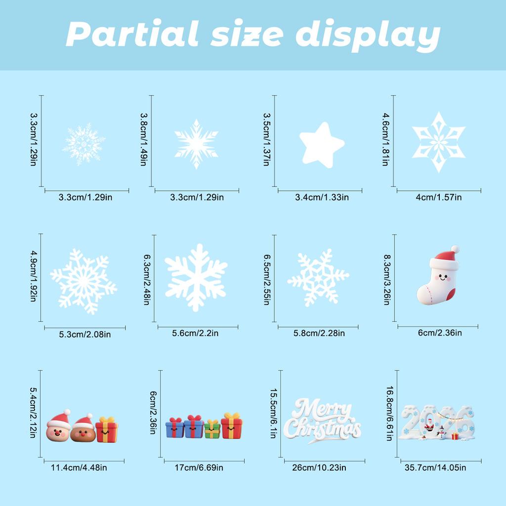4 Sheets 2026 Christmas Stickers Removeable Window Cling Sticker Cartoon Double-Sided No-Glue Santa Claus Snowflake Xmas