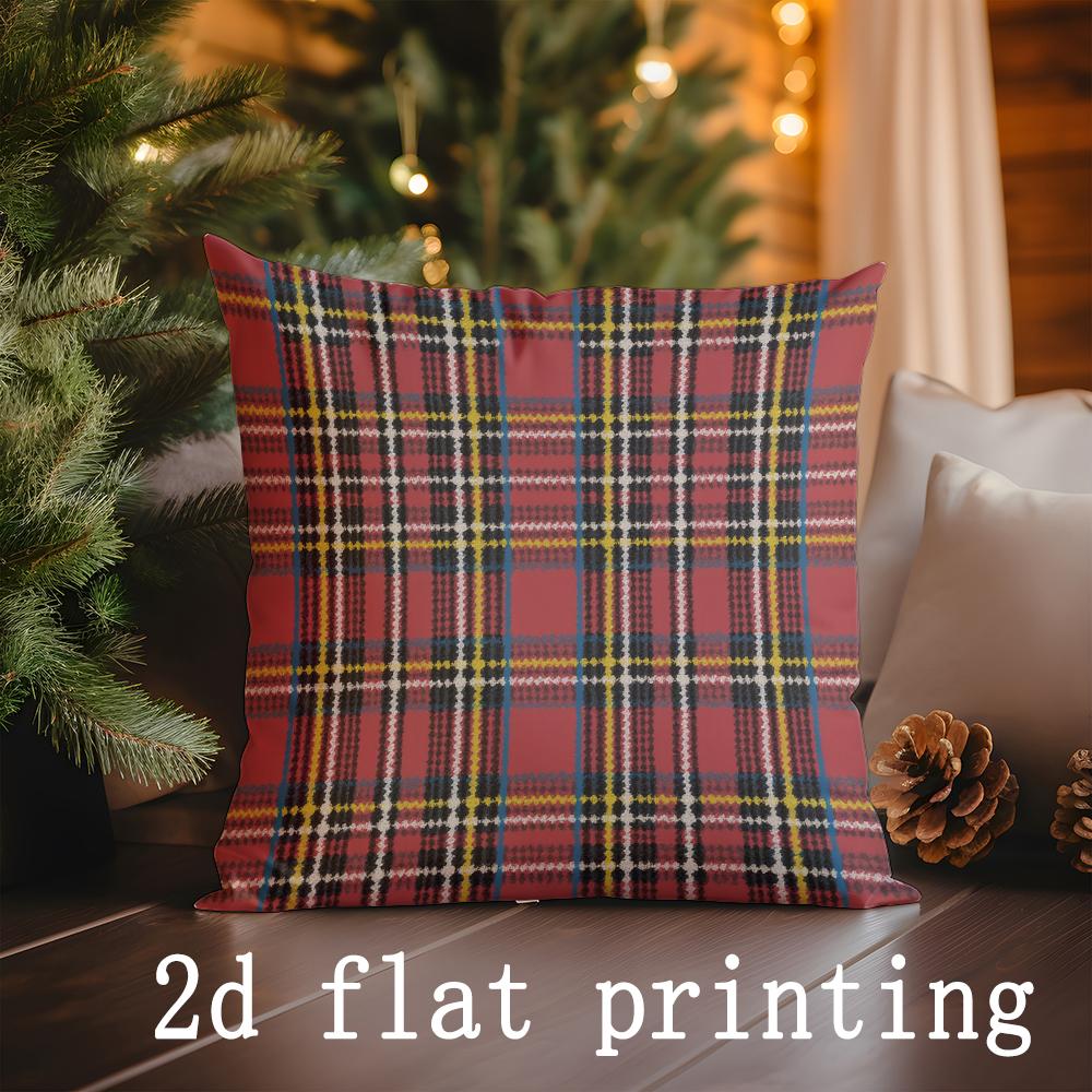 Home Decor Christmas Plaid & Merry Tree Pattern Pillows Pattern Cushion Cover Suitable for Sofa Bedroom Car Pillow Cover