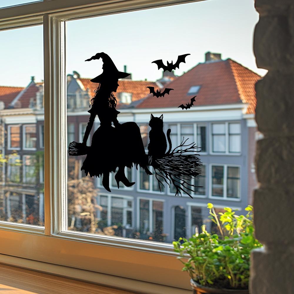 Хэллоуин Ведьма Летучая мышь Стекло Окно Украшение для дома Статические наклейки на окна