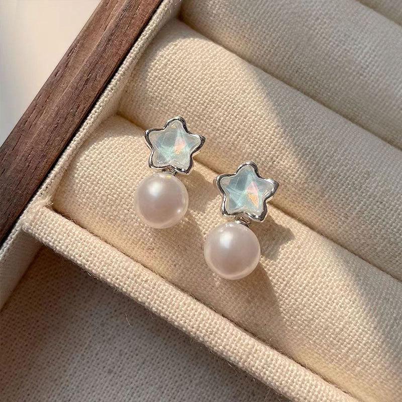 Серьги с жемчужинами Blue Fantasy Star - роскошные серебряные иглы в корейском стиле для женщин, милый и стильный вид