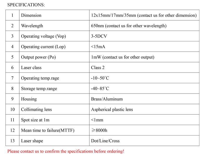Mini Dot Size Red Laser Module 650nm 1mW Class II Laser Module 5v