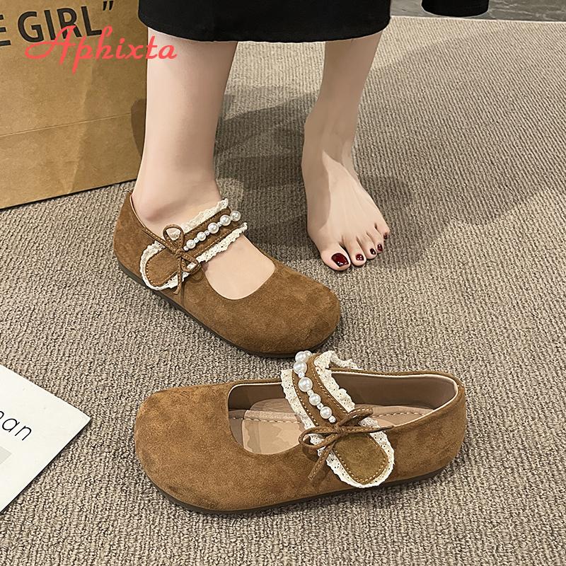 Fashion Aphixta Flat with Women Loafers Pearls Lace Flats Pink Loafers Soft Sole Shoes for Women Women Work Shoes Comfortable for Work