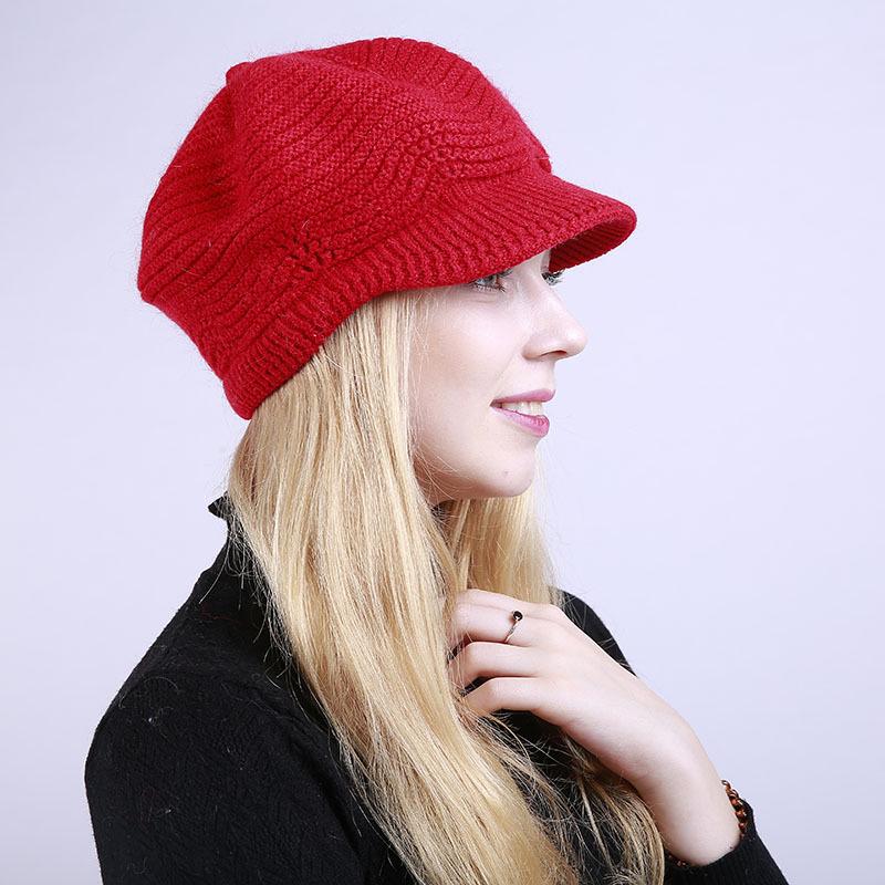 New Autumn and Winter Solid Color Plus Velvet Fashion Warm Ladies Cap Knitted Soft Rabbit Wool Beret