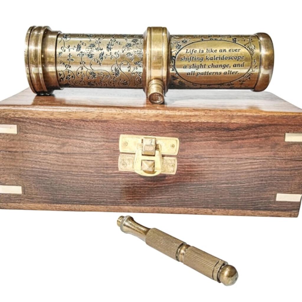 Personalized Classic Kaleidoscope, Brass Kaleidoscope with Wood Box Kids Toy, Engraved Wedding Gift, Creative Custom Gift Idea (3 Finishes)