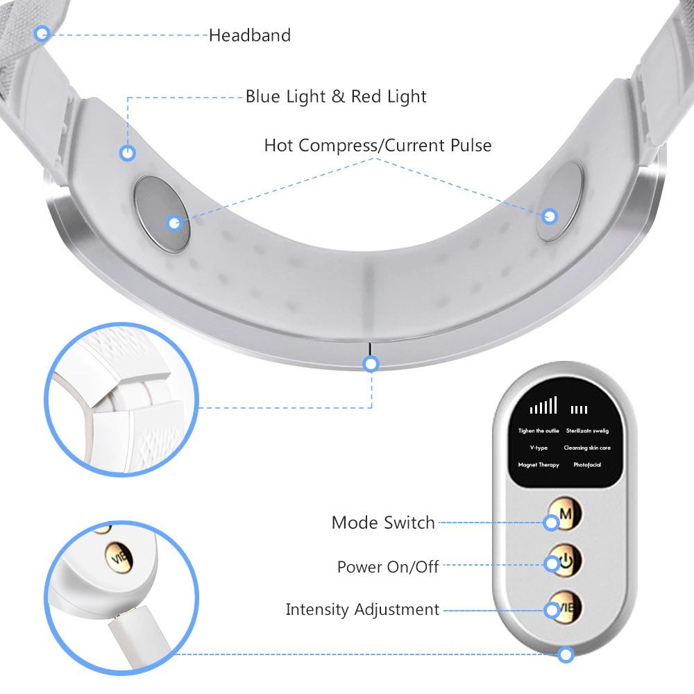 Устройство для лифтинга лица Светодиодная фотонная терапия Вибрационный массажер для похудения лица V Спасательный пояс для лица Двойной подбородок V-образный лифтинг щек V Массажер для лица