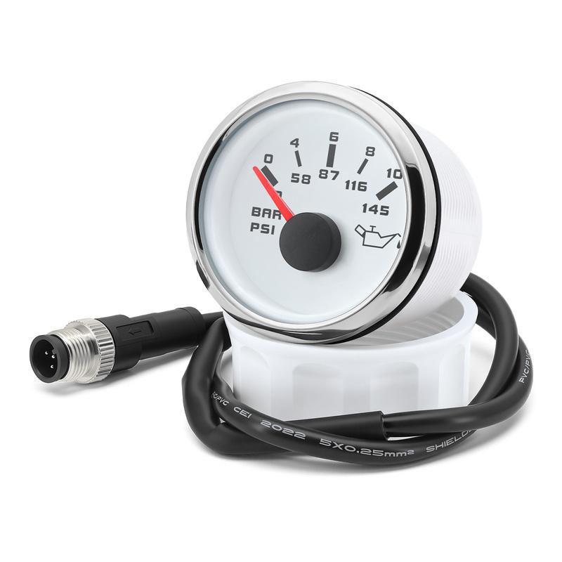 ZMFJH NMEA2000 52MM Oil Pressure Gauge M12 Plug 0-10Bar,0-145PSI Oil Press Meter PORT STBD Red LED for Marine Boat Yacht Vessel