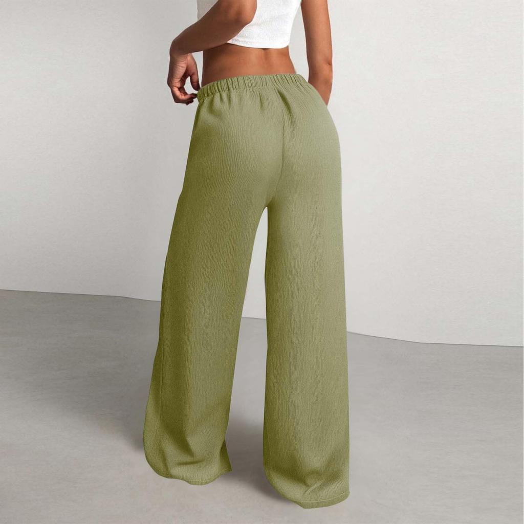 Women's High Waist Adjustable Knot Flowy Cotton And Linen Trousers Wide Leg Pants