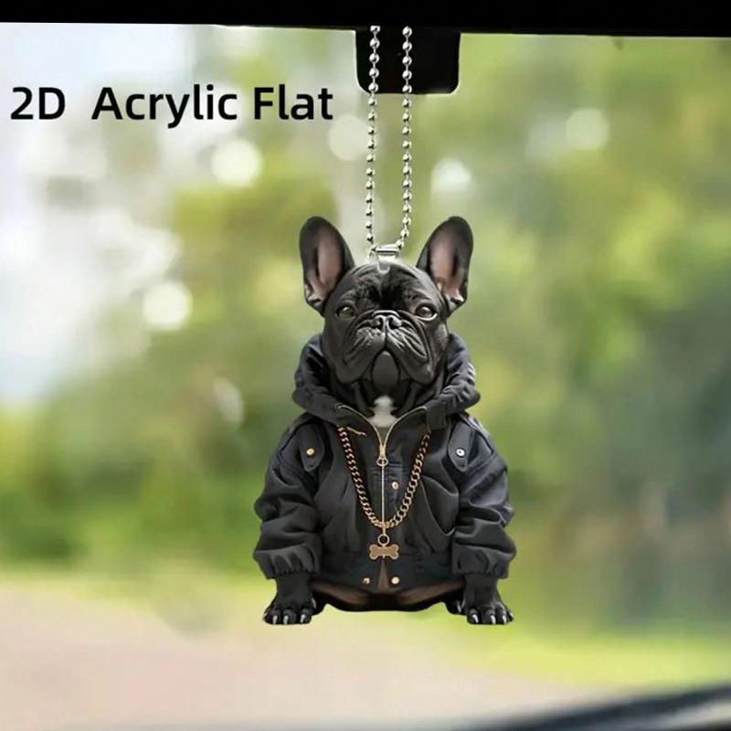 Черный Французский Бульдог Акриловый Подвеска на Зеркало Заднего Вида Автомобиля