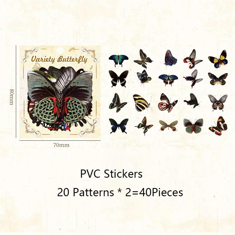 40pcs/pack PVC Materials Butterfly Stickers DIY Journling Supplies Art Collage Junk Journal Scrapbooking Label Stickers