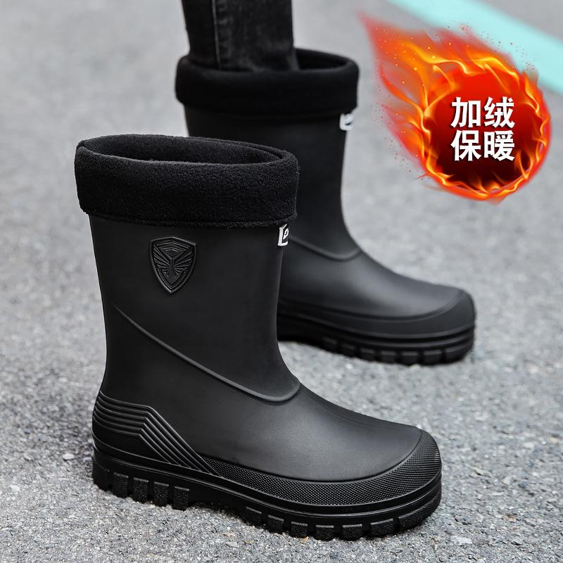 Fashion Men's Waterproof Shoes Rain Boots Medium Tube Korean Version Japanese Rubber Shoes Foot Cover Adult Foreign Trade Export